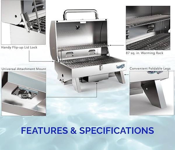 Stainless Steel Boat Grill with Pontoon Rail Mount