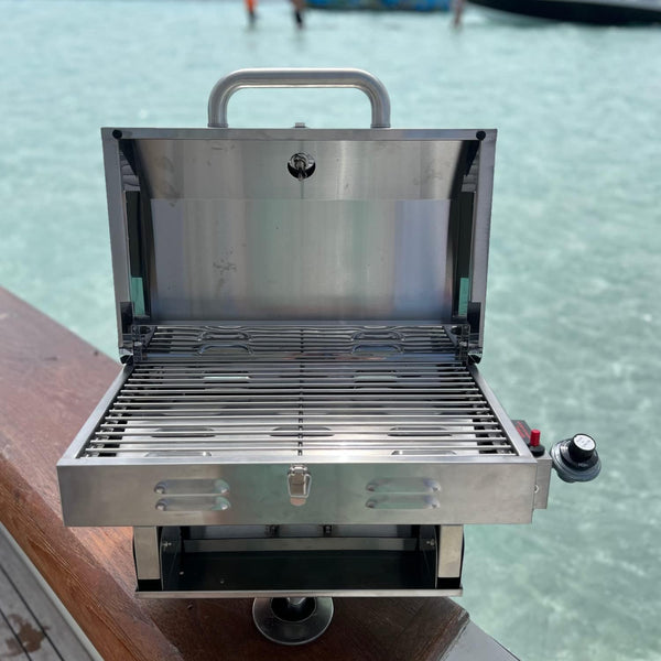 Stainless Steel Boat Grill with Rod Holder Mount