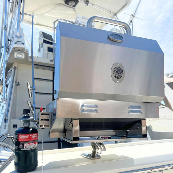 Stainless Steel Boat Grill with Rod Holder Mount