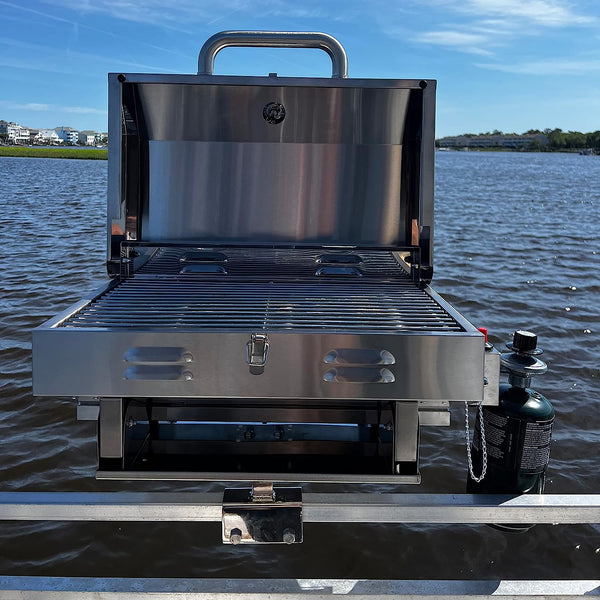 Stainless Steel Boat Grill with Pontoon Rail Mount