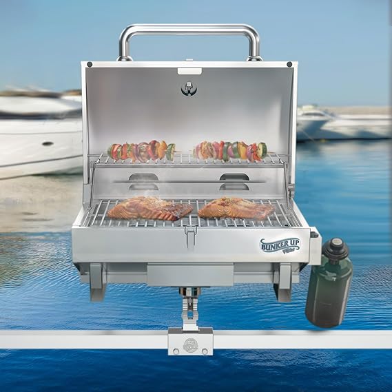 Stainless Steel Boat Grill with Pontoon Rail Mount