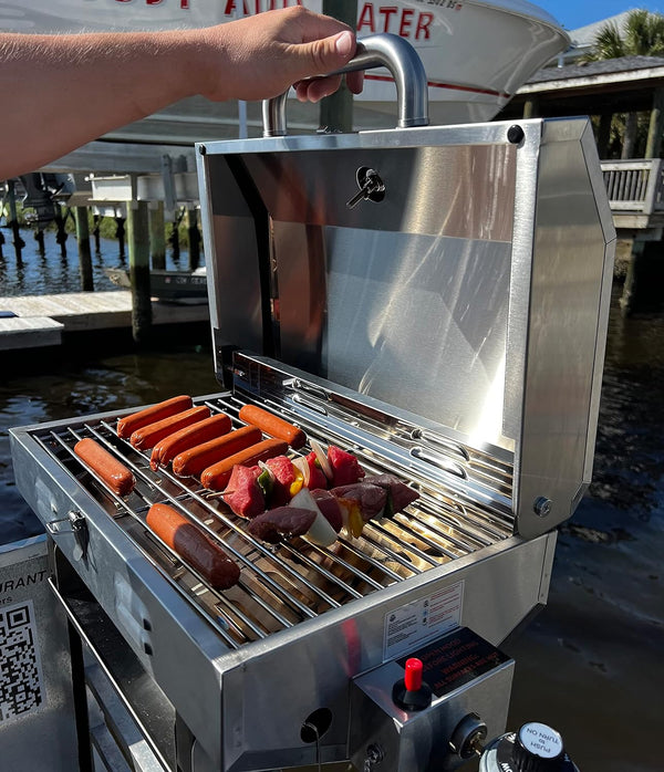 Stainless Steel Boat Grill with Pontoon Rail Mount (2023 Model)