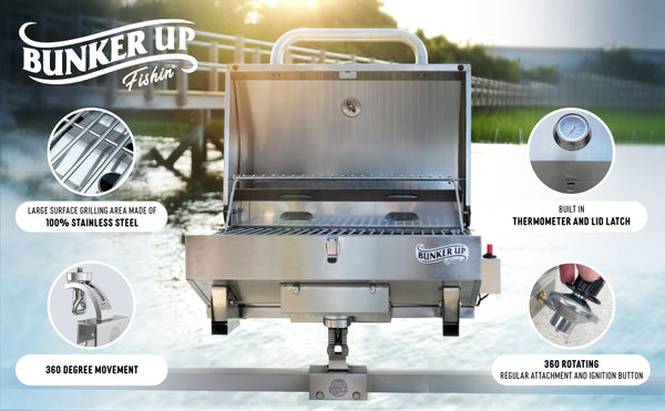 Stainless Steel Boat Grill with Pontoon Rail Mount