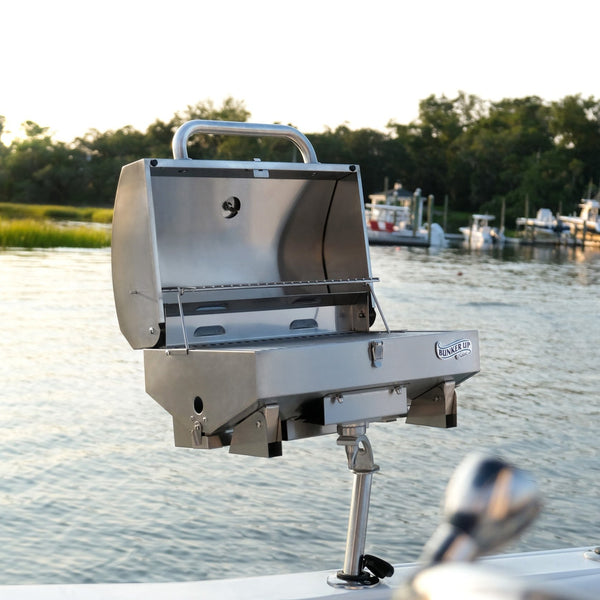 Stainless Steel Boat Grill with Rod Holder Mount