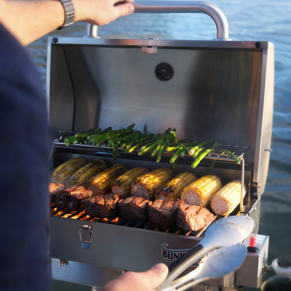 Stainless Steel Boat Grill with Rod Holder Mount